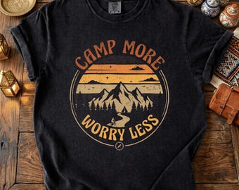 Camping PNG Retro Vintage Camp More Worry Less Design Outdoor Adventure Digital Download