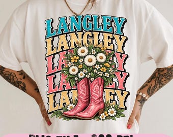 Nome Langley em estilo vintage clássico PNG, design de nome retrô personalizado, download digital de tipografia para presente de família personalizado