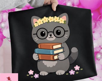 Just Loves Cats & Books PNG: cat books reading quote png book lover literary design SVG (Digital Download)