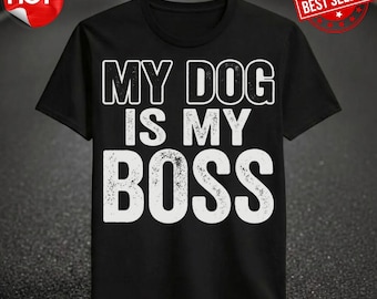 Meu cachorro é meu chefe PNG Frase engraçada sobre cachorro PNG Design para amantes de cães Frase engraçada sobre animais de estimação Download digital Tipografia vintage de cachorro PNG