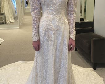 Victorian Wedding Gown Victorian Wedding Dress Sequined Wedding Gown Ivory Sequined Wedding Gown Beaded Wedding Gown Extra Long Train XS/S