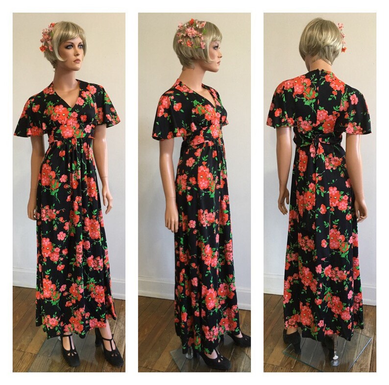 70s Does 30s Dress 70s Maxi Dress Disco Dress Floral Maxi Dress Disco Party Dress Floral Dress Long Dress 70s Party Dress Size Small image 3