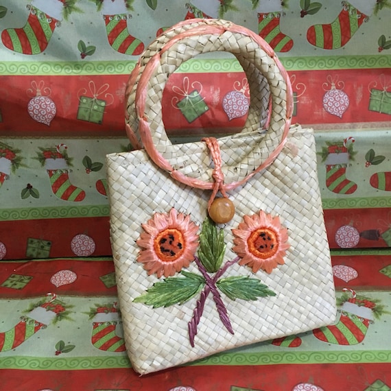Vintage Handbag 1960's Straw Handbag 60's Beach Pu