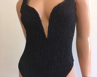 Plunging One Piece Swimsuit Size 12 Backless One Piece High Cut swimsuit Low Cut Front Swimsuit Textured Swimsuit Sexy One Piece Swimsuit