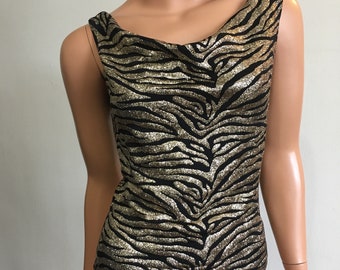 1980s Disco Top 80s Sparkle Shirt Zebra Print Shirt Cowl Neck Sexy Zebra Top Club Top Party Top Disco Party Top Size S
