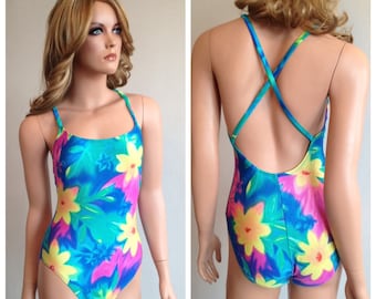 1990s Swimsuit 90s Swimsuit 90s Catalina Swimsuit One-Piece Swimsuit Tropical Swimsuit Floral Swimsuit Hawaiian Swimsuit