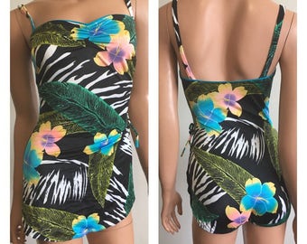 1980s Swimsuit Tropical Swimsuit Jungle Print Swimsuit Tropical One Piece Swimsuit Zebra Print Swimsuit