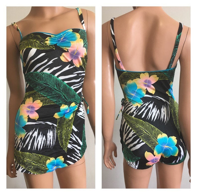 1980s Swimsuit Tropical Swimsuit Jungle Print Swimsuit Tropical One Piece Swimsuit Zebra Print Swimsuit image 2