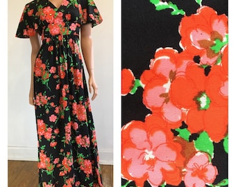 70s Does 30s Dress 70s Maxi Dress Disco Dress Floral Maxi Dress Disco Party Dress Floral Dress Long Dress 70s Party Dress Size Small