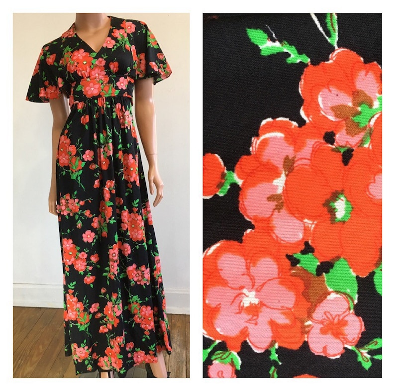 70s Does 30s Dress 70s Maxi Dress Disco Dress Floral Maxi Dress Disco Party Dress Floral Dress Long Dress 70s Party Dress Size Small image 1