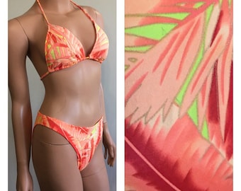 Biquíni fio dental cavado dos anos 90, biquíni laranja dos anos 90, biquíni tropical dos anos 90, biquíni havaiano, biquíni da selva, biquíni Vênus, maiô tamanho P