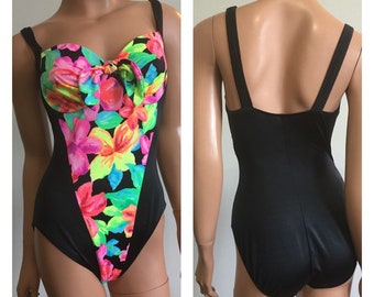 1990s Swimsuit 90s High Cut Swimsuit Bright Swimsuit Tropical Swimsuit One Piec Swimsuit Neon Swimsuit Underwire Swimsuit Size 13/14