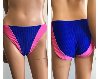 I980s Bikini Bottoms 80s High Cut Bikini Bottoms 80s Workout Wear 80s Costume Hot Pink Bikini Bottoms 80s Costume Pink And Royal Bikini