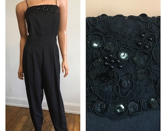 1980s Jumpsuit 80s Jumpsuit Vintage Jumpsuit Black Jumpsuit Sequined Jumpuit Holiday Jumpuit 80s Romper Size 11/12