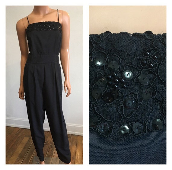 1980s Jumpsuit 80s Jumpsuit Vintage Jumpsuit Blac… - image 1