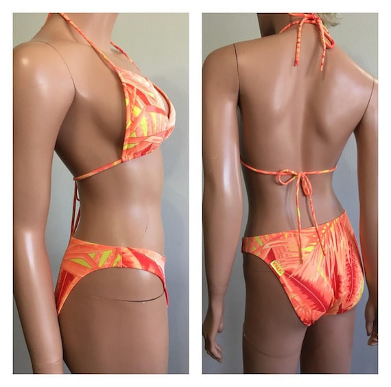 1990s High Cut Bikini String Bikini Orange 90s Bi… - image 2