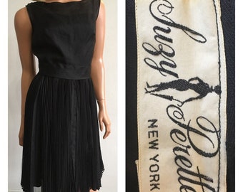 1950s Suzy Perette 50s Dress Suzy Perette Dress Black Organza Dress Black Silk Organza Dress Pleated Shirt Dress Size Small