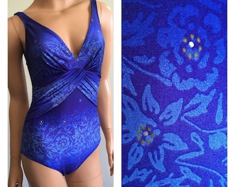 Maiô anos 80, maiô sem costas, maiô retrô, maiô de uma peça, maiô floral, maiô azul oceano, maiô cavado, tamanho M