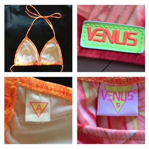Pu&ograve; includere: Un costume da bagno a due pezzi nei toni dell'arancione e del giallo. La parte superiore &egrave; un modello a fascia con coppe a triangolo. La parte inferiore presenta un motivo abbinato. L'etichetta recita "VENUS".