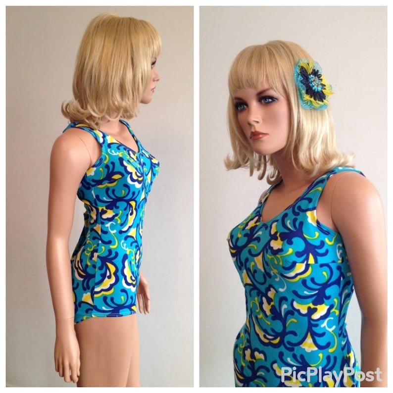 1960s Swimsuit Bond Girl Swimsuit Geometric Swimsuit Pin up Swimsuit