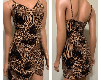 Brown Animal Print Dress Cheetah Print Dress Leopard Print Dress Zebra Print Dress Wild Print Dress Size Small.