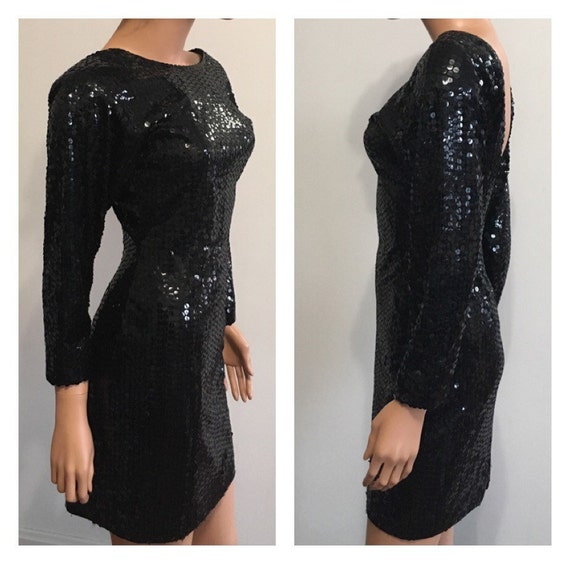 90s Sequined Dress 90s Party Dress Black Sequined… - image 3