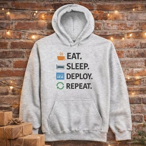 Eat Sleep Deploy Repeat DevOps Hoodie – Coding Routine Hoodie for Developers