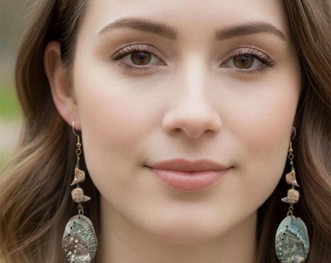 Featured listing image: Natural Abalone shell Dangle Earrings, Statement Earrings, Sterling Silver hooks