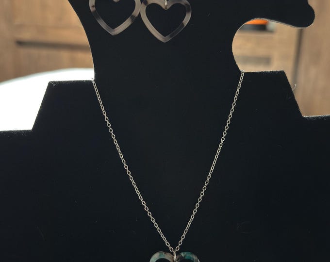 Featured listing image: Chic Heart Resin Necklace & Earring Set/18kt Gold Plated Stainless Steel/Hypoallergenic Jewelry for Her