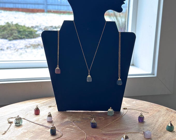 Featured listing image: Drop Natural Stone Pendant Necklace, Handmade Jewelry, Gemstone Necklace, Natural Raw Gemstone Crystal