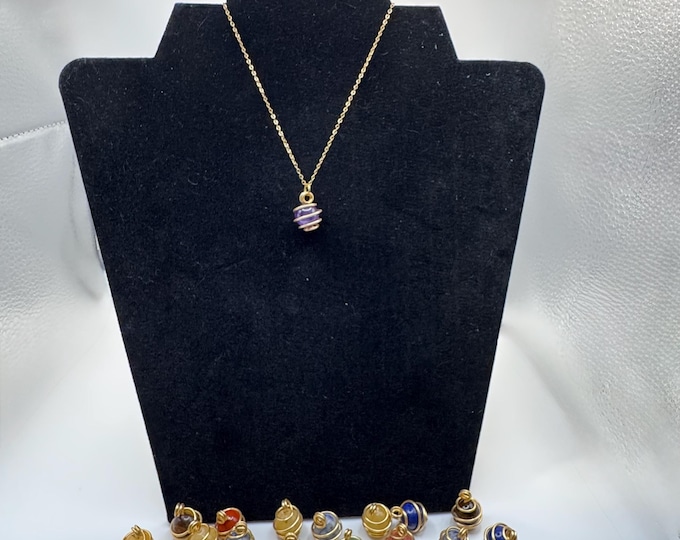 Featured listing image: Caged Tumbled Amethyst Stone Necklace and Earring Set/ Gold Wire Crystal Jewelry