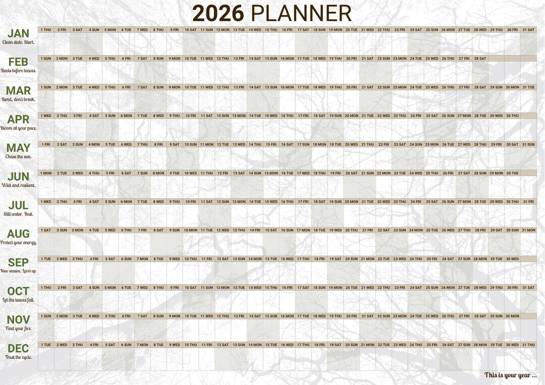 2026 Nature Wall Planner Printable | A1 Large Year Calendar | Woodland ...