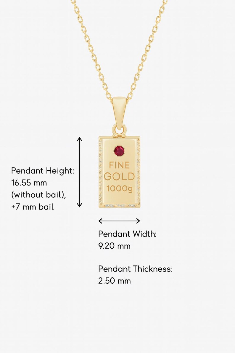 Ruby Ingot 14K Solid Gold Ingot Necklace, Sustainable Red Ruby Gemstone Pendant ...