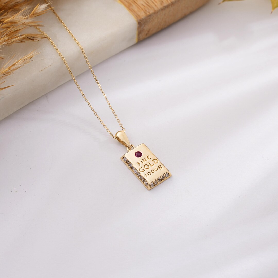 Ruby Ingot 14K Solid Gold Ingot Necklace, Sustainable Red Ruby Gemstone Pendant ...