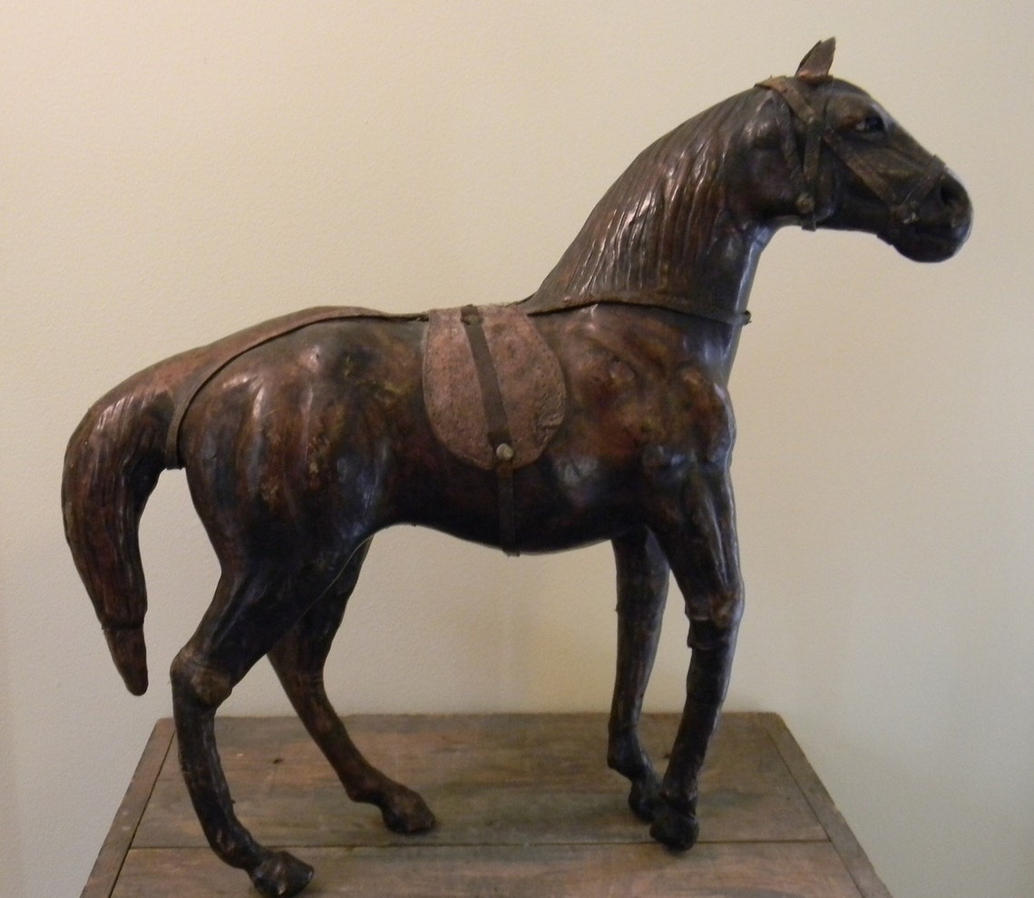 Vintage leather horse statue Etsy