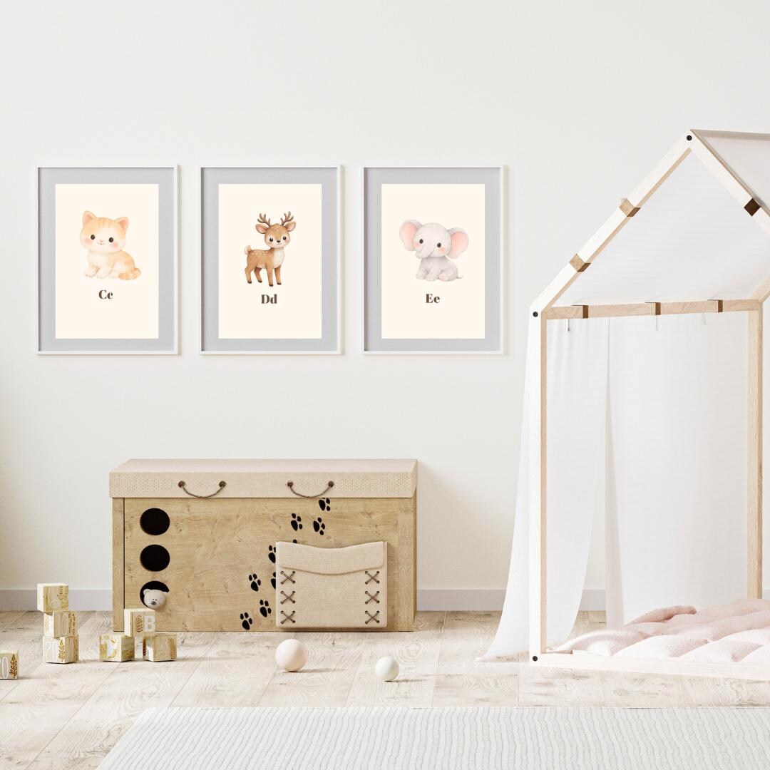 Woodland Animals Alphabet Art Print (A–I) – Neutral Nursery Decor ...