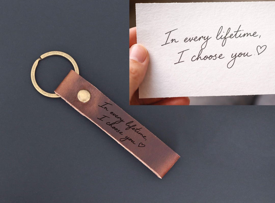 Annotation Keychain Actual Handwriting Leather Keychain, Personalized Handwriting Keepsake ...