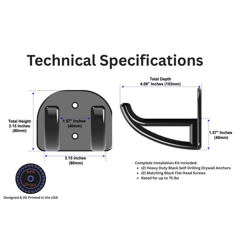 A technical specification diagram showing the 100mm width, 4.06-inch depth, and 3.15-inch height with a 75lb weight capacity.
