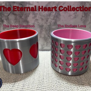 Side-by-side comparison of the Deep Devotion style with large heart cutouts and the Endless Love style with an intricate heart lattice pattern.