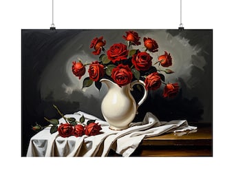 Rose Still Life Matte Horizontal Poster | Floral Wall Art | Choose Your Color
