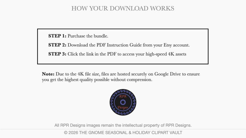 Step-by-step instructions for downloading watercolor gnome clipart files from Etsy after purchase.