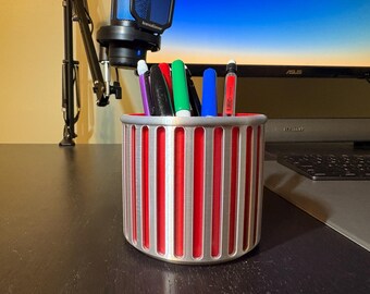 Modern Ribbed Pencil Holder - Architectural Desk Organizer - Minimalist Office Decor and Designer Gift