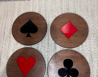 Walnut Playing Card Coasters | Poker Night Game Room Decor Set
