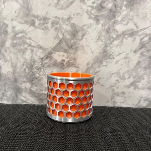 Honeycomb Pencil Holder - Modern Geometric Desk Organizer - Hexagon Office Pen Cup Silver & Orange
