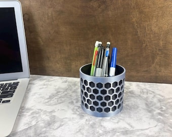 Honeycomb Pencil Holder - Modern Geometric Desk Organizer - Hexagon Office Pen Cup