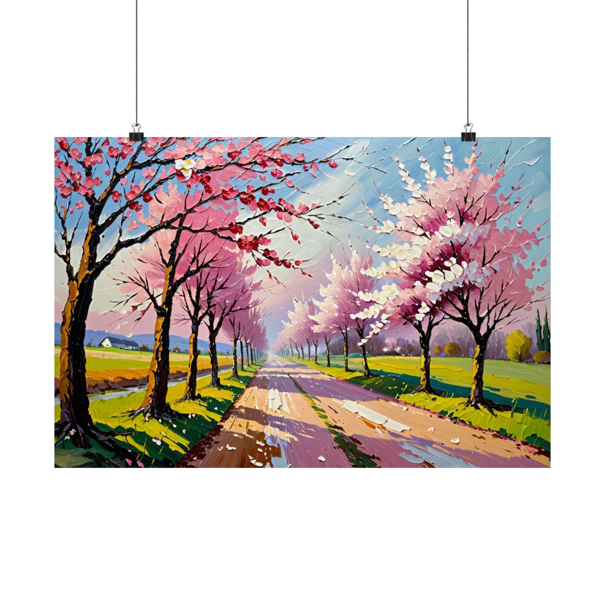 Cherry Blossom Road Painting - Etsy