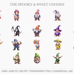 Variety of Halloween and Easter gnomes including a grim reaper gnome, wizard gnome, and gnomes with bunnies and pumpkins.