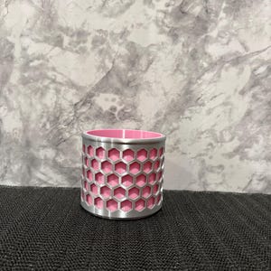 Honeycomb Pencil Holder - Modern Geometric Desk Organizer - Hexagon Office Pen Cup Silver & Pink