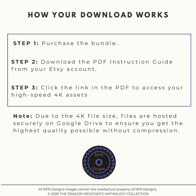 Step-by-step instruction guide on how to download the 4K dragon asset bundle via Google Drive link.