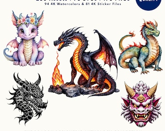 Dragon Mega Bundle: 250 Assets, 75 SVGs, 175 PNGs, Mythical & Little Wings Anthology